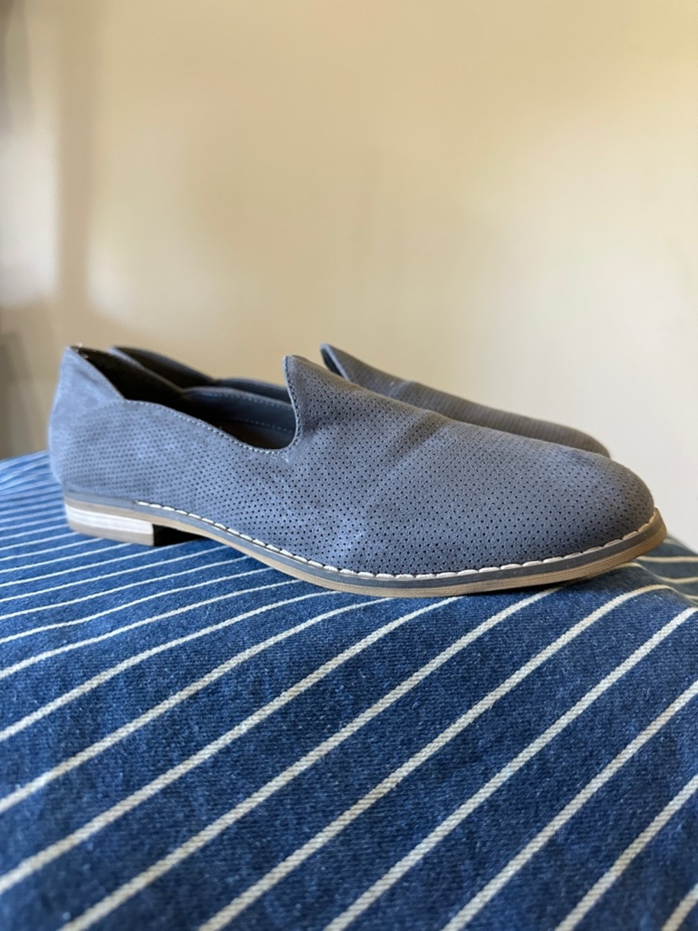 Indigo Perforated Suede Slip-On Loafers - Slate Blue